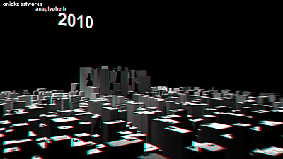 Image stéréoscopique anaglyphe d’une ville